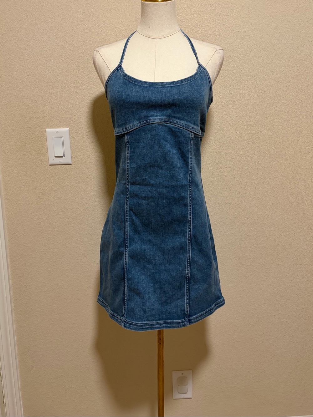 aerie Blue Denim Halter Mini Dress